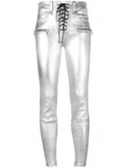 Unravel Project Metallic (grey) Skinny Leather Pants, Women's, Size: 29, Lamb Skin/polyester/polyurethane