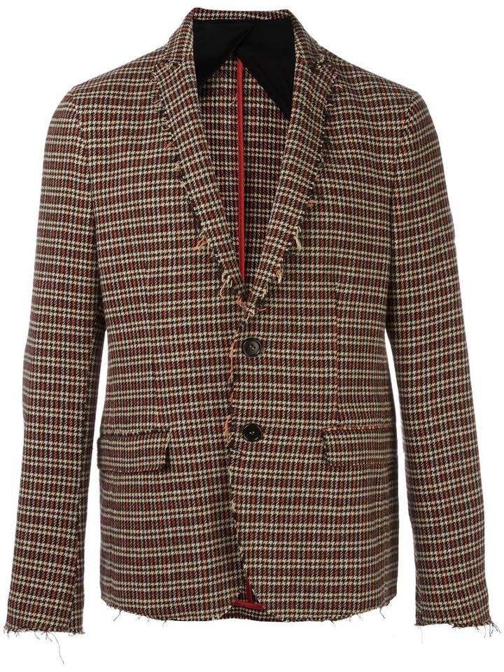 Msgm Houndstooth Pattern Blazer, Men's, Size: 46, Brown, Acrylic/polyester/wool/acetate