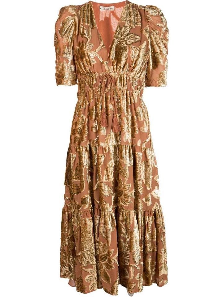 Ulla Johnson Floral Embroidered Midi Dress - Gold