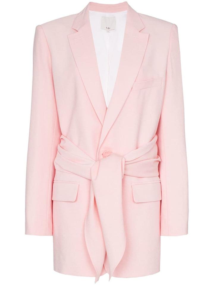 Tibi Tie Front Layered Linen Blazer - Pink