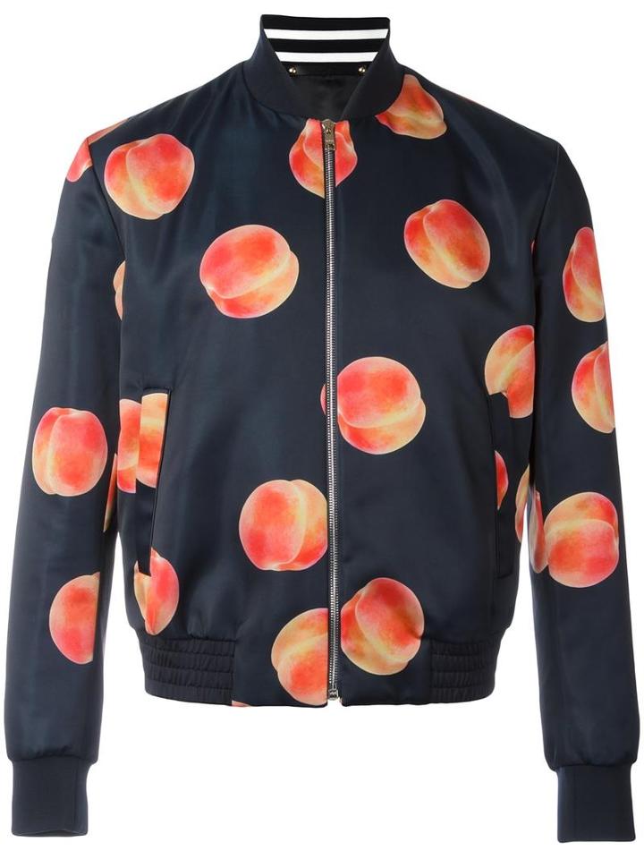 Paul Smith Peach Print Bomber Jacket, Men's, Size: Medium, Blue, Polyester/polyamide/viscose/wool