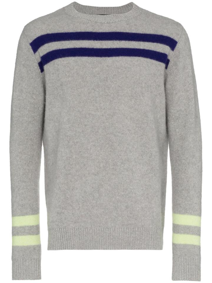 The Elder Statesman Grey Cashmere Heavy Space Stripe Sweater