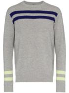 The Elder Statesman Grey Cashmere Heavy Space Stripe Sweater