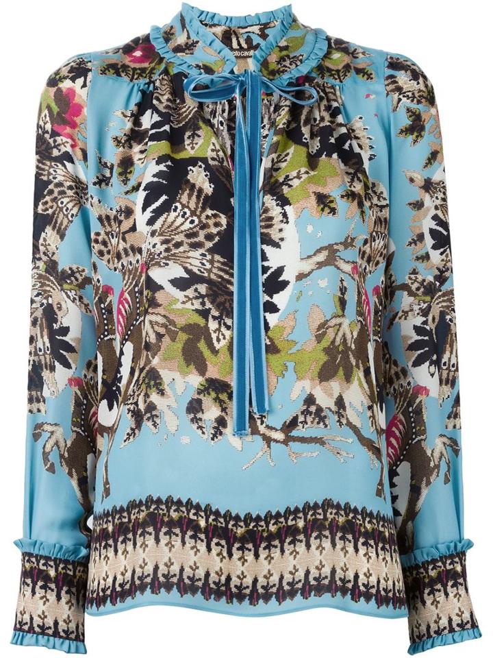 Roberto Cavalli 'day Dream' Tie-neck Blouse, Women's, Size: 42, Blue, Silk