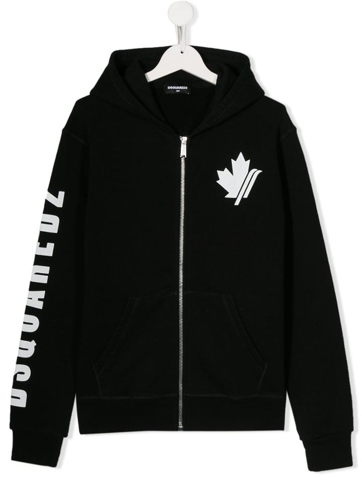 Dsquared2 Kids Teen Logo Print Zip-front Hoodie - Black