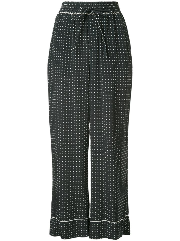 Estnation Polka Dot Wide-leg Trousers - Black
