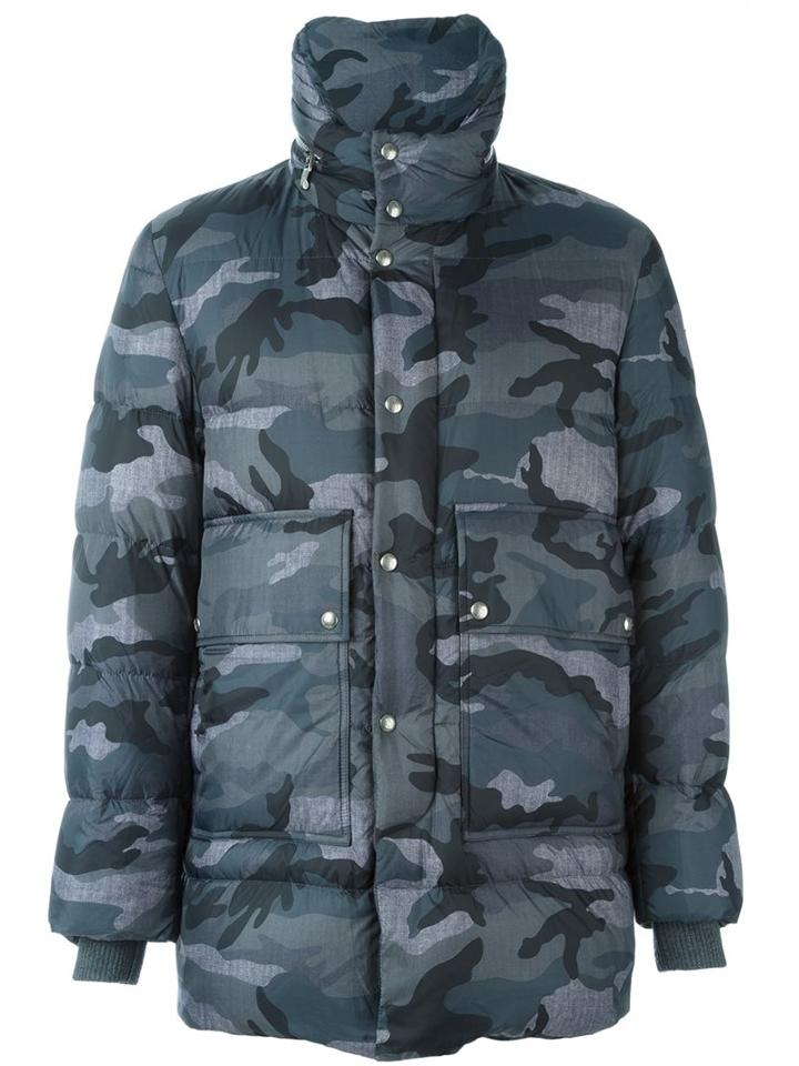 Moncler Gamme Bleu Camouflage Padded Jacket, Men's, Size: 5, Grey, Polyamide/cotton/cupro/feather Down