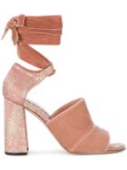 Rochas Pink Velvet Ankle Tie 100 Sandals - Pink & Purple