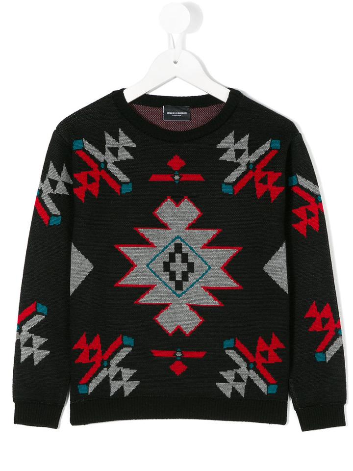 Marcelo Burlon County Of Milan Kids - Geometric Print Jumper - Kids - Acrylic/cashmere/merino - 2 Yrs, Black