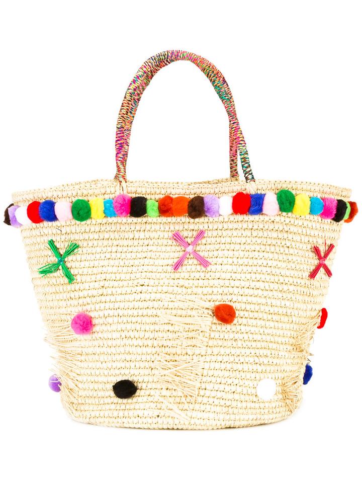 Sensi Studio Pom Pom Straw Tote, Women's, Nude/neutrals, Straw