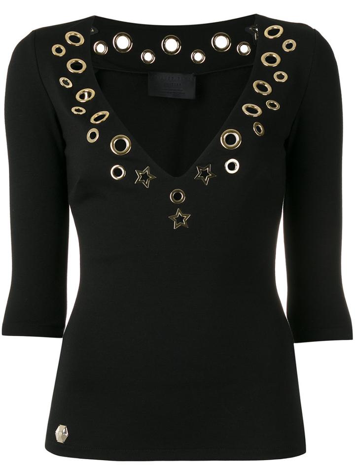 Philipp Plein Cut Out Top, Women's, Size: Medium, Black, Polyester/viscose/spandex/elastane/zamac