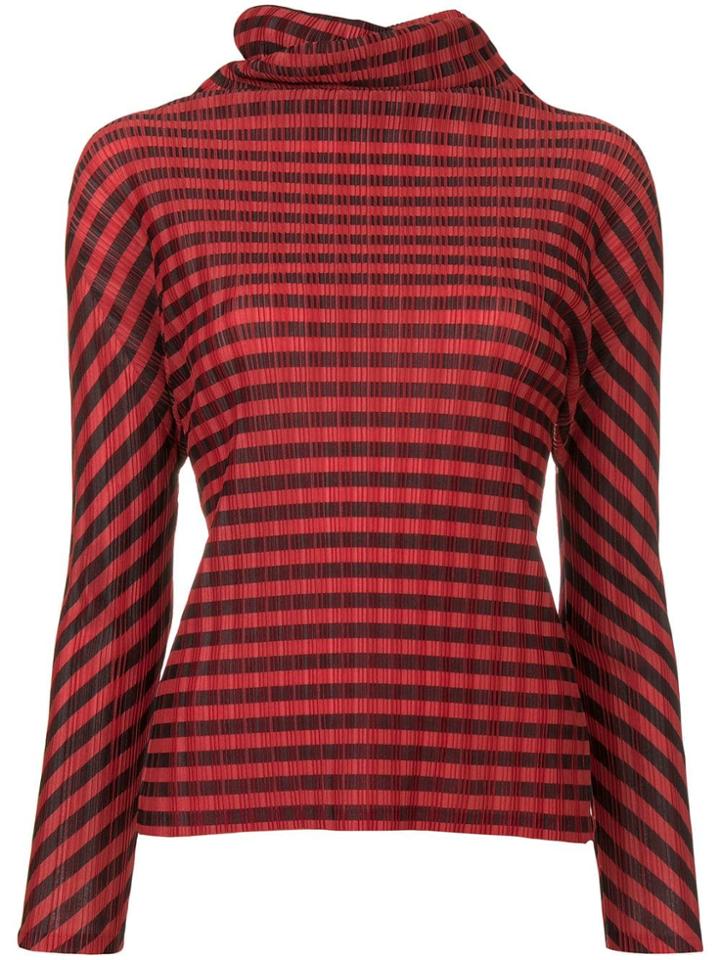 Issey Miyake Vintage Pleats Please Striped Roll Neck Top - Red