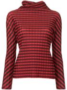 Issey Miyake Vintage Pleats Please Striped Roll Neck Top - Red