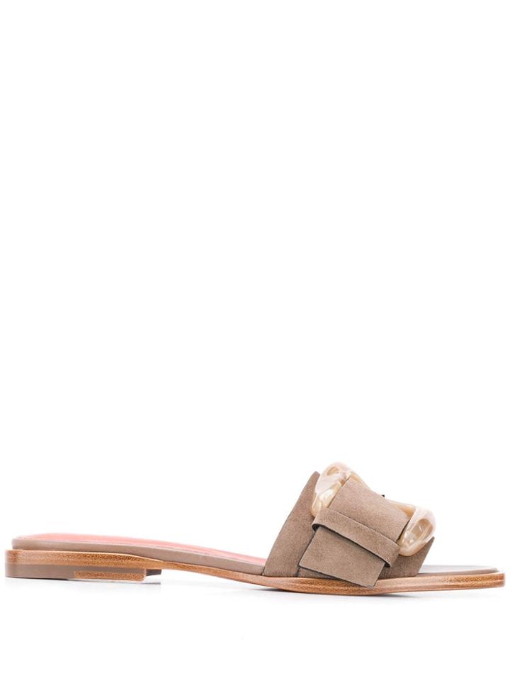 Santoni Oversized Buckle Mules - Neutrals