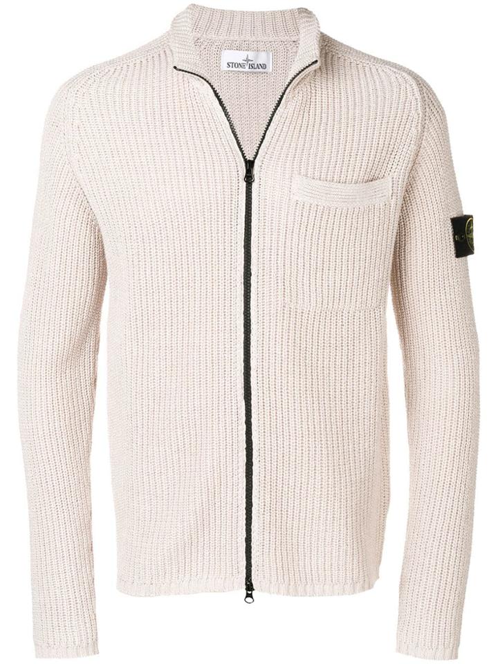 Stone Island Ribbed Knit Cardigan - Neutrals