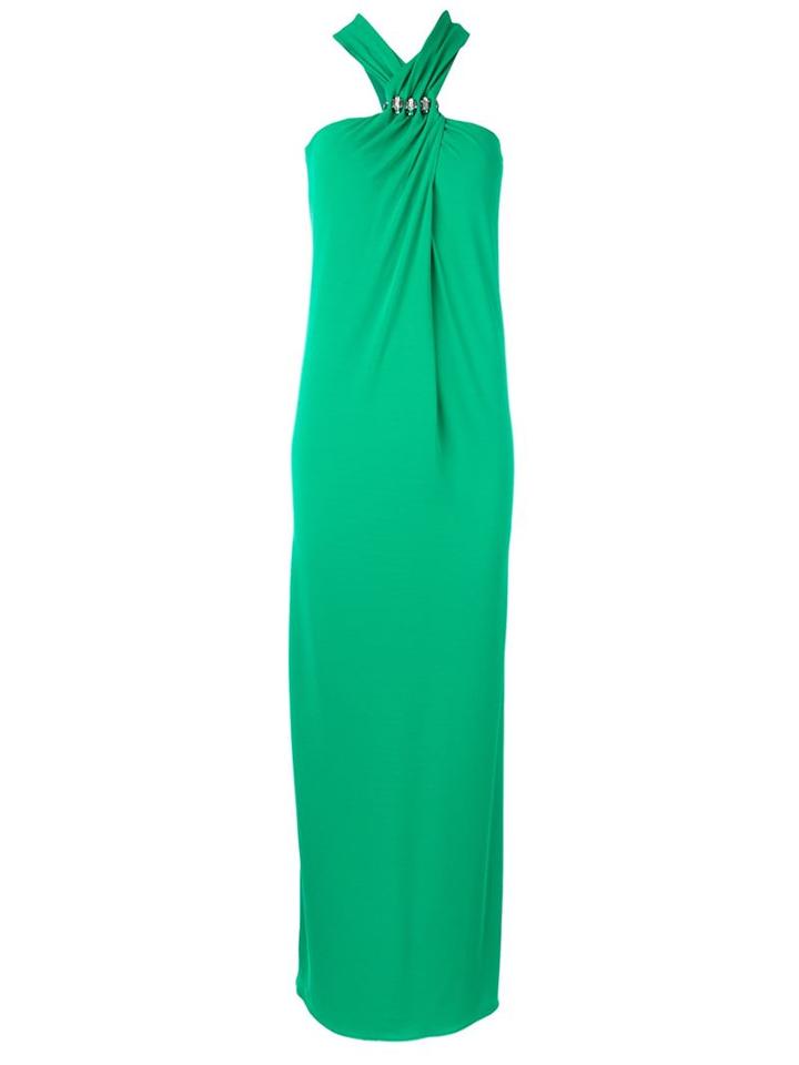 Lanvin Jewelled Neck Evening Dress, Women's, Size: 40, Green, Viscose/spandex/elastane/tin/brass