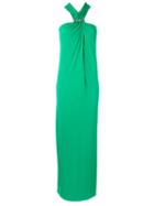 Lanvin Jewelled Neck Evening Dress, Women's, Size: 40, Green, Viscose/spandex/elastane/tin/brass