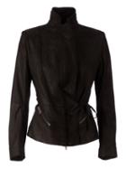 Ann Demeulemeester Blanche Leather Blazer Jacket, Women's, Size: 40, Black, Cotton/leather/rayon