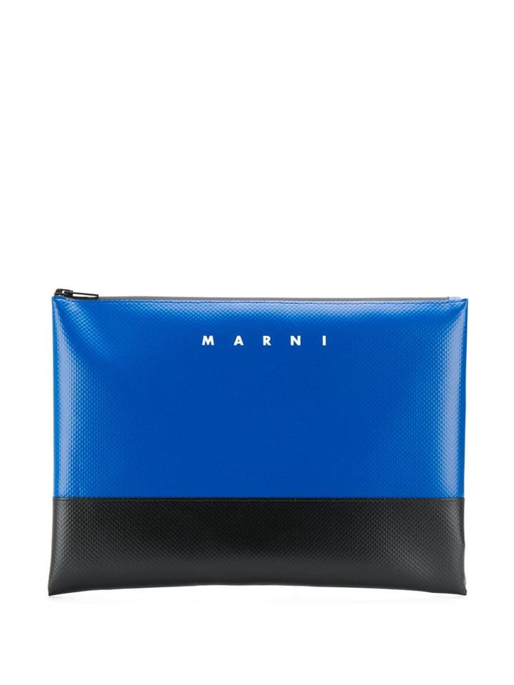 Marni Printed Logo Clutch Bag - Blue