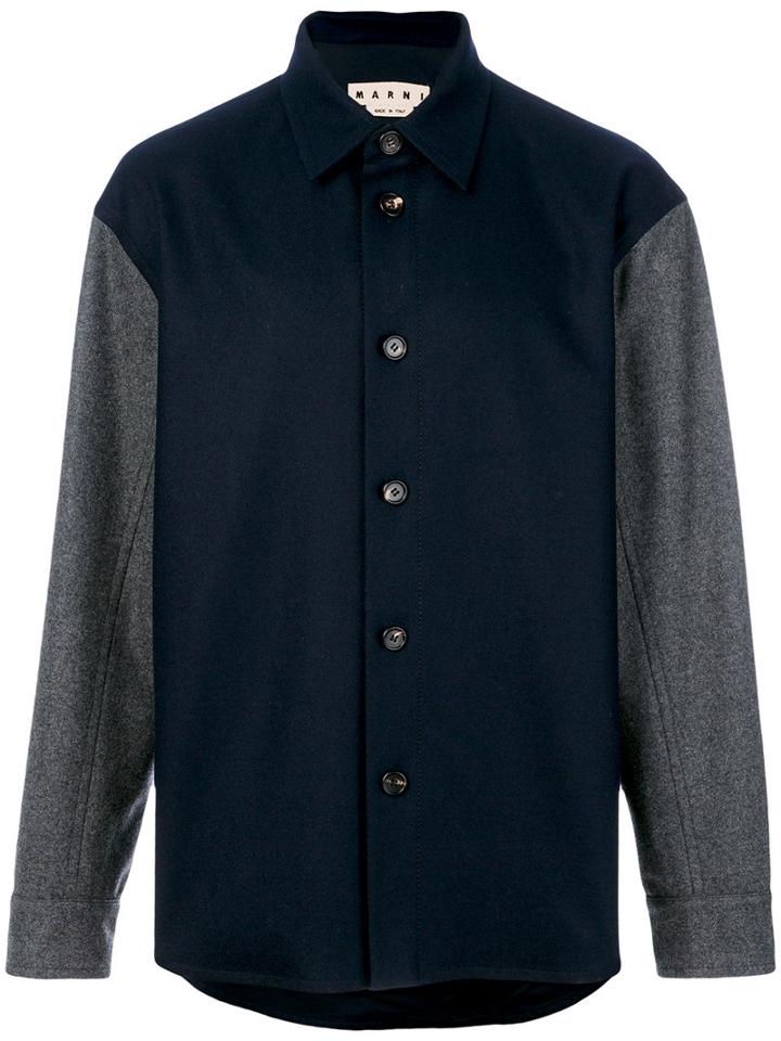 Marni - Contrast Sleeve Shirt Jacket - Men - Cotton/polyamide/spandex/elastane/virgin Wool - 46, Blue, Cotton/polyamide/spandex/elastane/virgin Wool