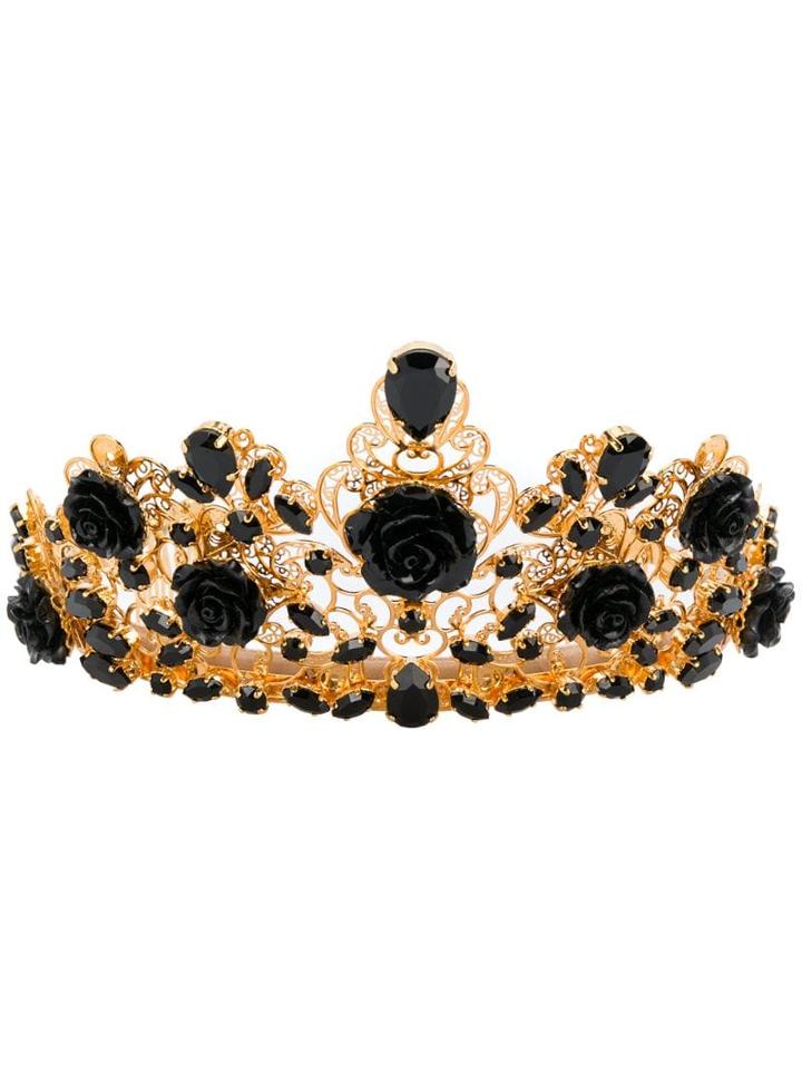 Dolce & Gabbana Crystal And Rose Embellished Tiara - Gold