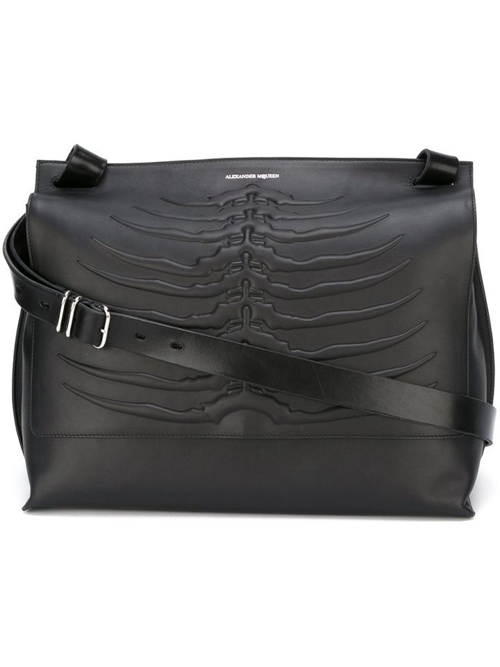 Alexander Mcqueen Ribcage Shoulder Bag, Men's, Black, Calf Leather