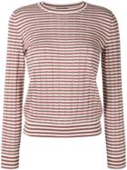 A.p.c. 'annabelle' Striped Pointelle-knit Sweater - Brown