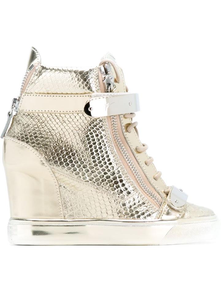 Giuseppe Zanotti Design Wedge Hi-top Sneakers, Women's, Size: 36, Grey, Leather/rubber