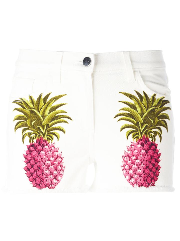 Giamba - Pineapple Print Shorts - Women - Cotton/spandex/elastane - 44, White, Cotton/spandex/elastane