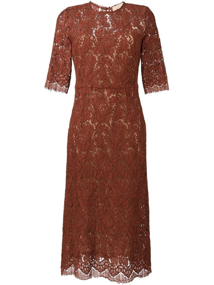 Erika Cavallini Lace Midi Dress, Women's, Size: 42, Brown, Cotton/viscose/polyamide/polyester