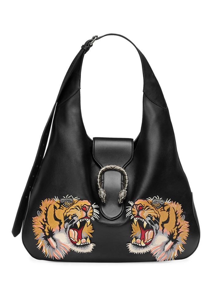 Gucci Dionysus Embroidered Maxi Leather Hobo - Black