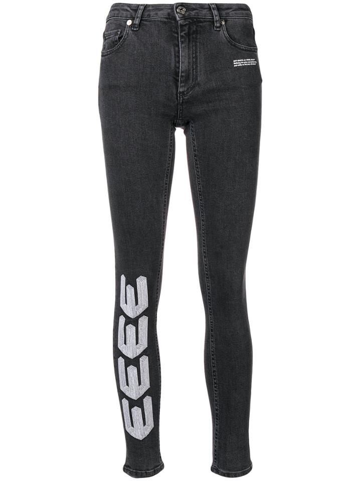 Off-white Embroidered Skinny Jeans - Grey