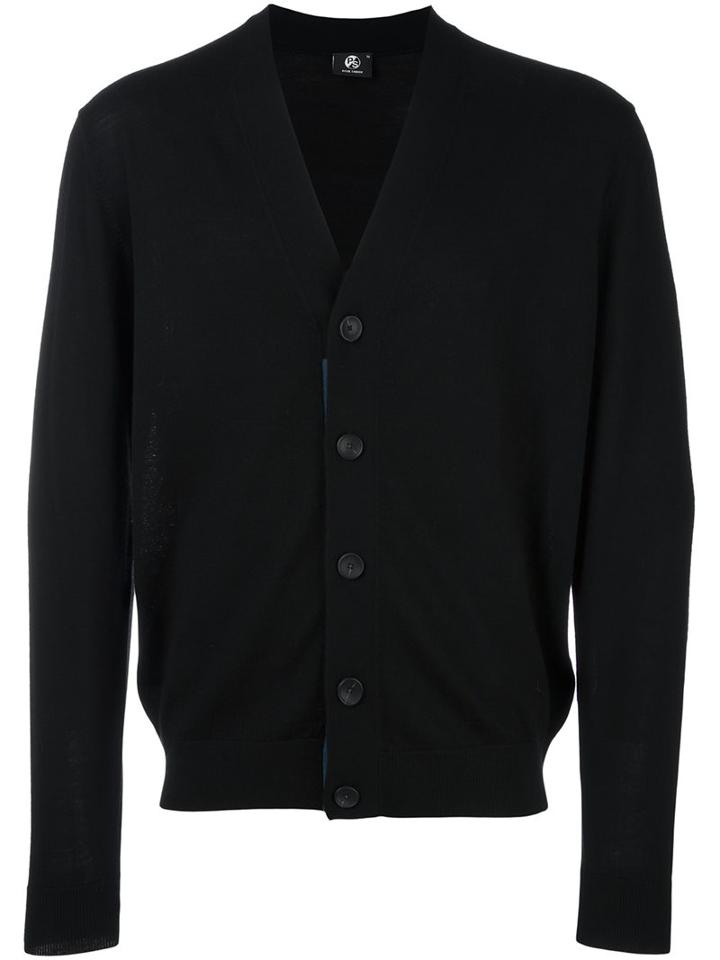 Ps By Paul Smith V Neck Button Down Cardigan, Men's, Size: Xl, Black, Merino