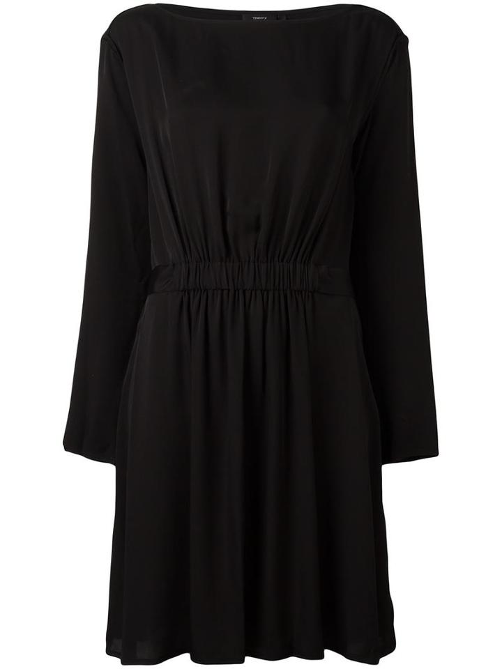 Theory Gathered Belted Dress, Women's, Size: 2, Black, Silk