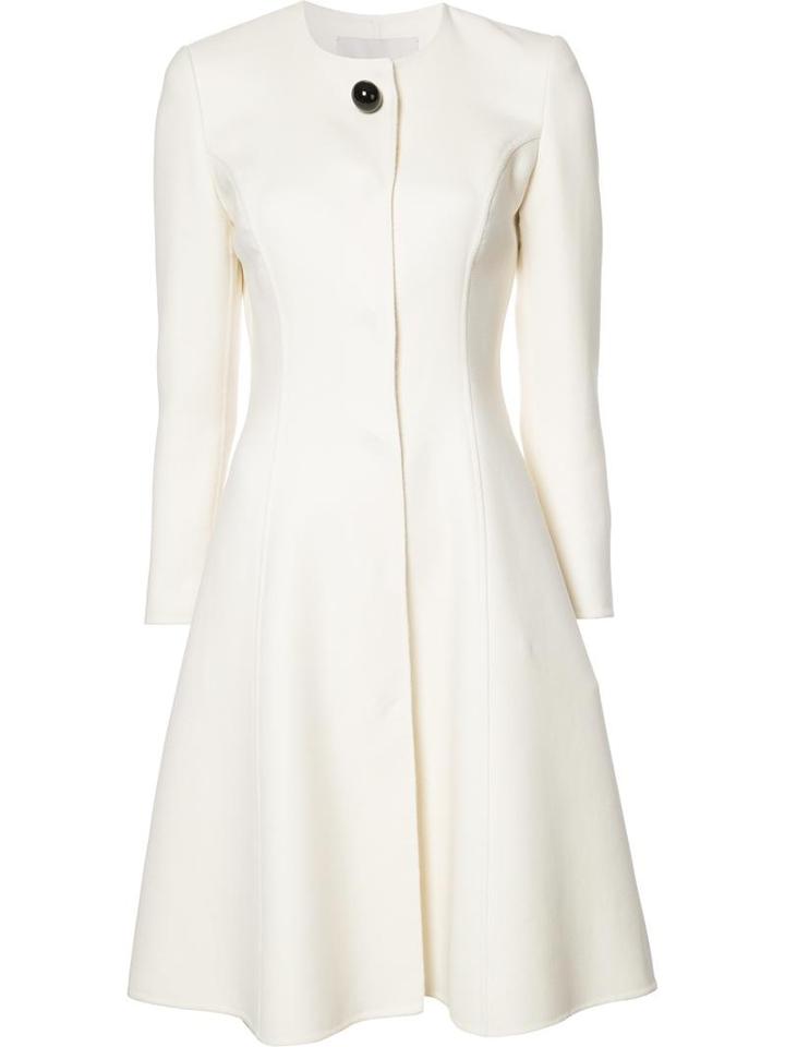 Carolina Herrera Flared Mid Coat, Women's, Size: 12, White, Silk/virgin Wool