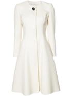Carolina Herrera Flared Mid Coat, Women's, Size: 12, White, Silk/virgin Wool