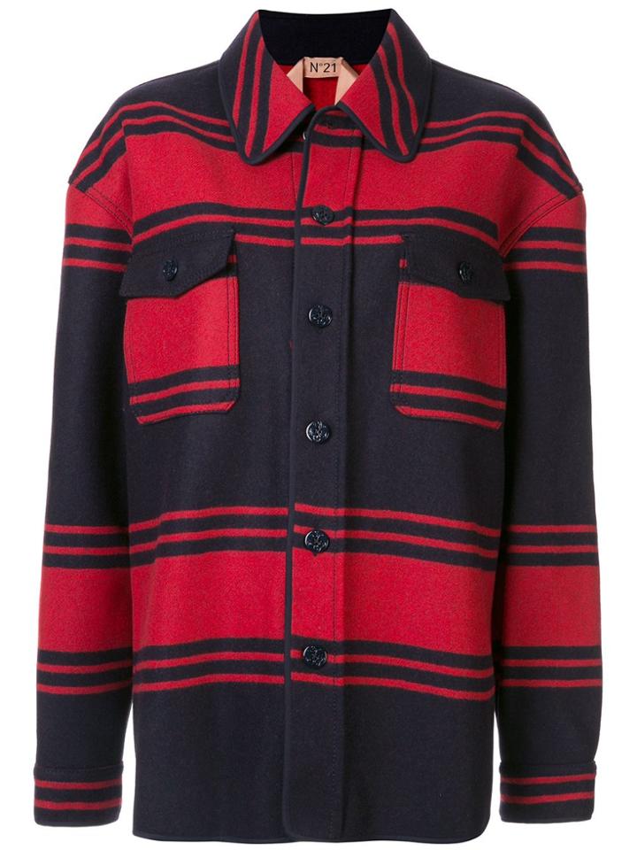 Nº21 Striped Shirt Jacket - Red