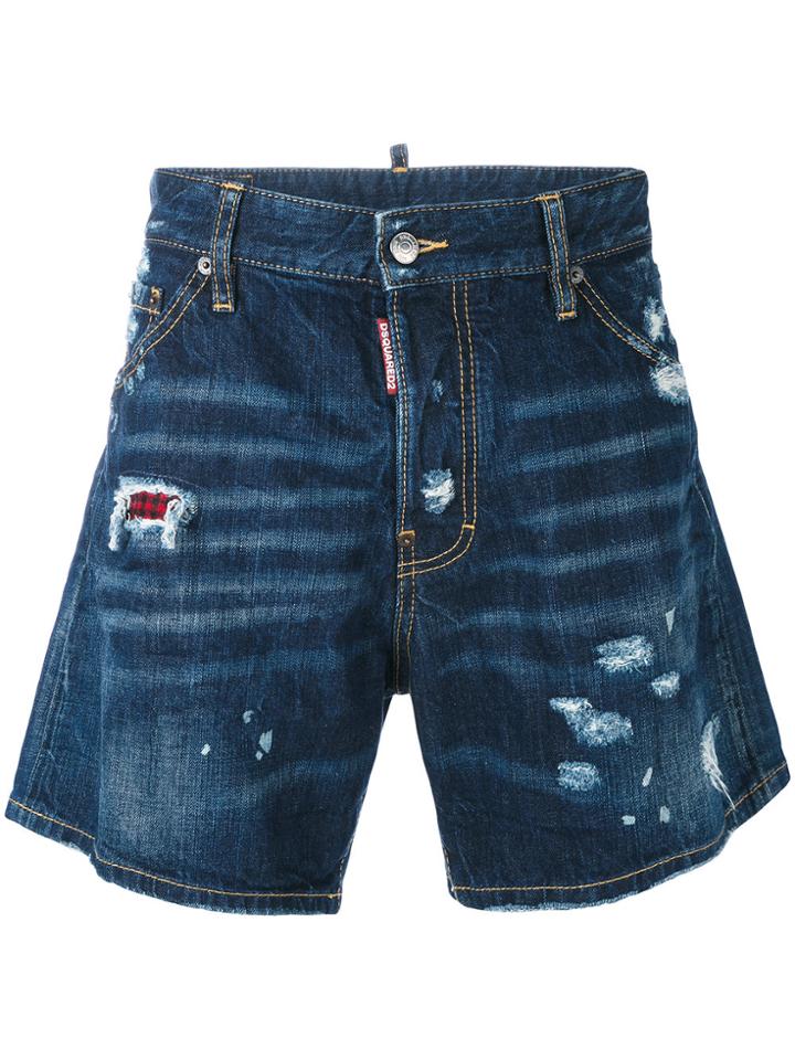 Dsquared2 Distressed Denim Shorts - Blue
