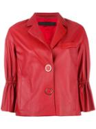 Drome Three-quarters Ruffled Sleeves Jacket, Women's, Size: Small, Red, Leather/acetate/cupro