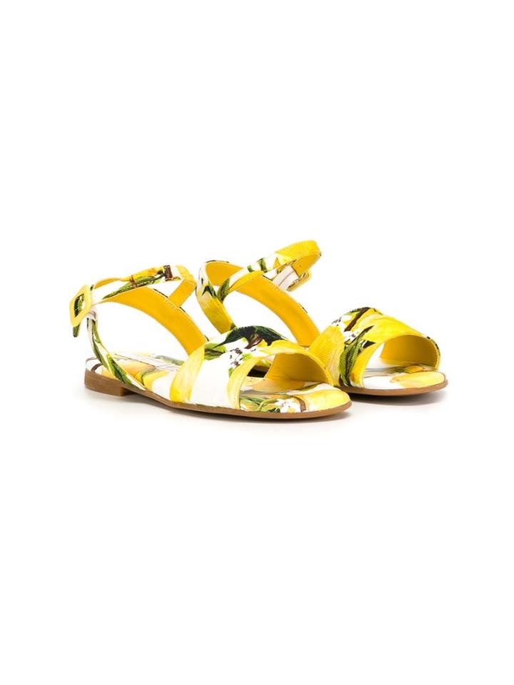 Dolce & Gabbana Kids Brocade Lemon Print Sandals, Girl's, Size: 36, Yellow/orange