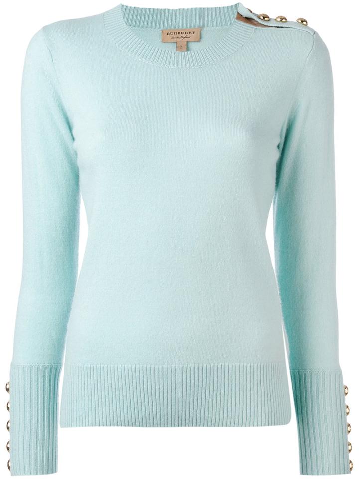 Burberry - Buttoned Detail Jumper - Women - Cashmere - M, Blue, Cashmere