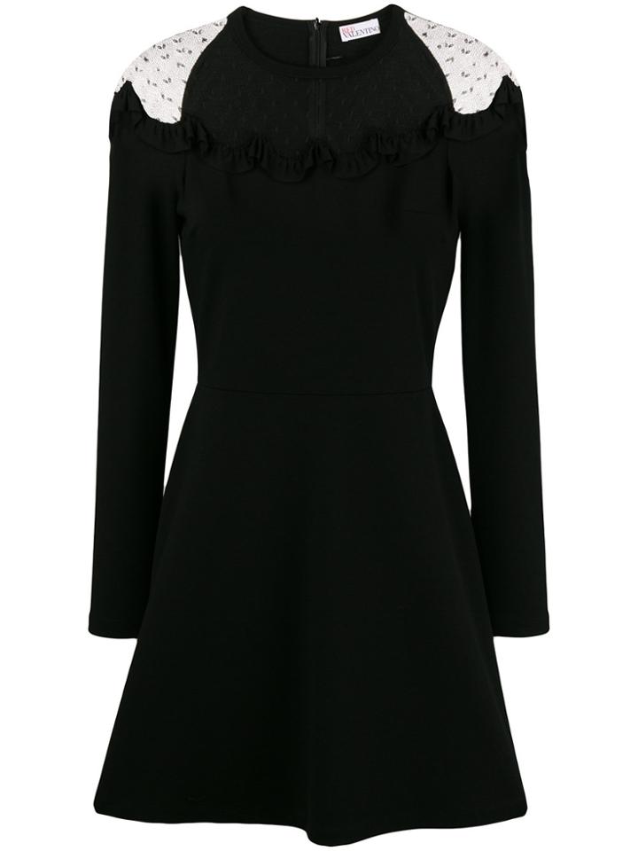 Red Valentino Lace Panel Skater Dress - Black