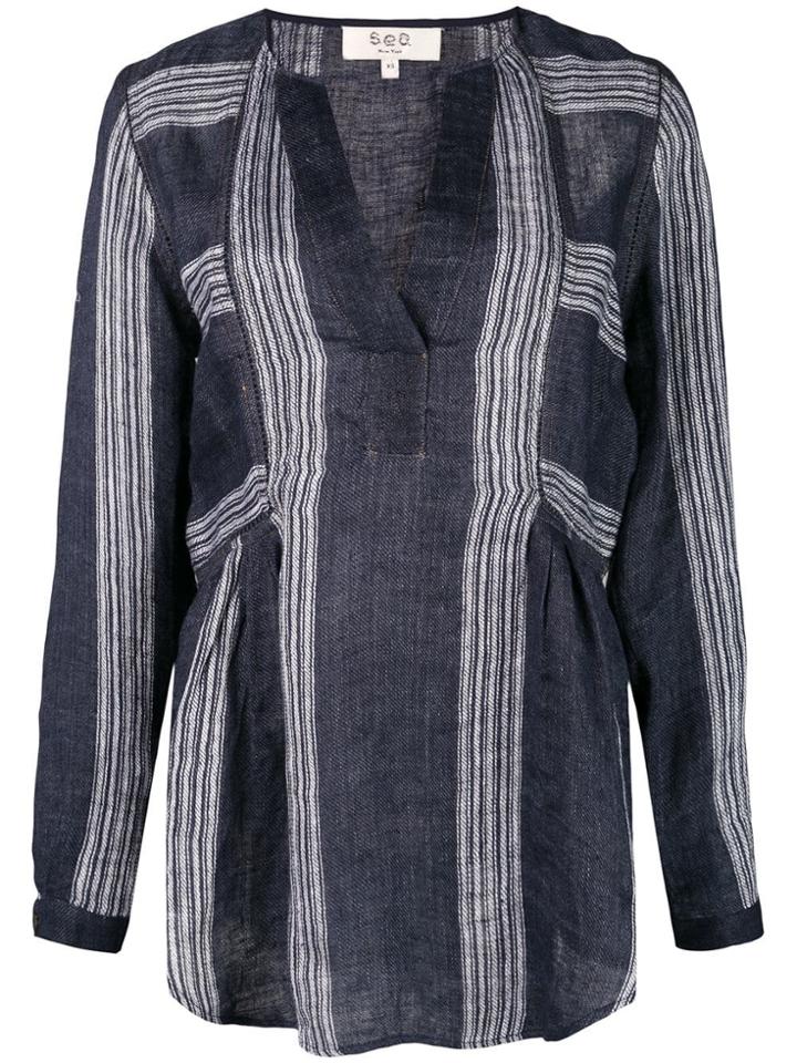 Sea Sweetheart Neck Striped Blouse - Blue