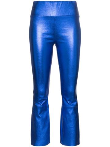Sprwmn High-waist Flared Leather Trousers - Blue