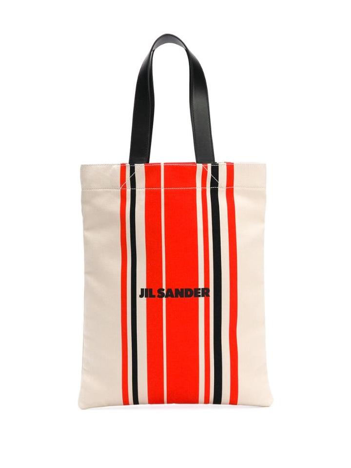 Jil Sander Striped Logo Print Tote - Neutrals