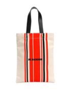 Jil Sander Striped Logo Print Tote - Neutrals