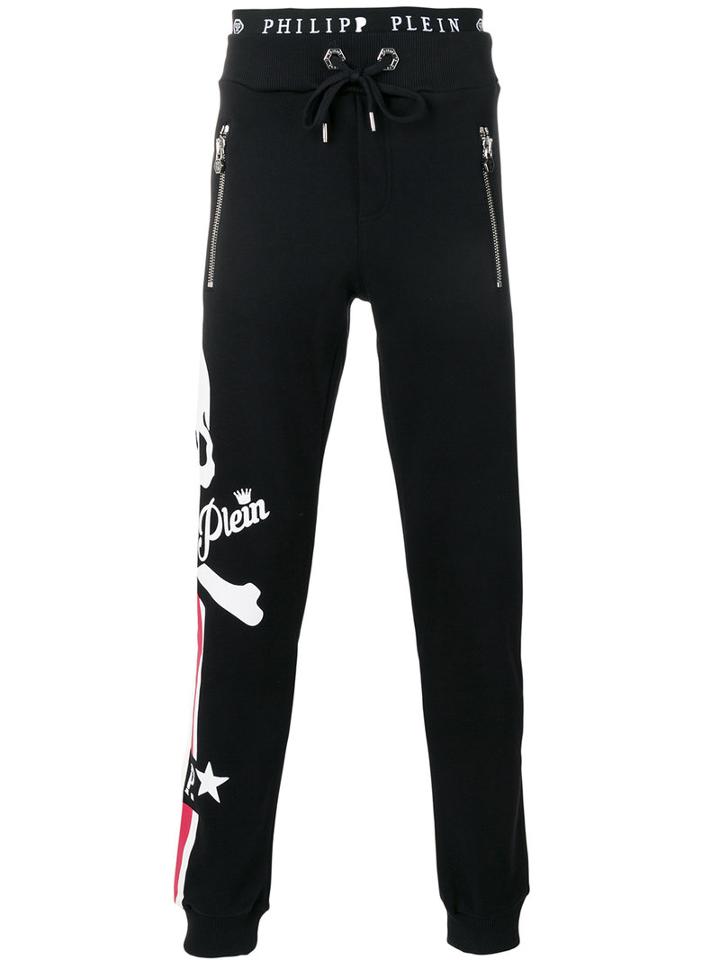 Philipp Plein Skull Print Track Trousers, Men's, Size: Medium, Black, Cotton