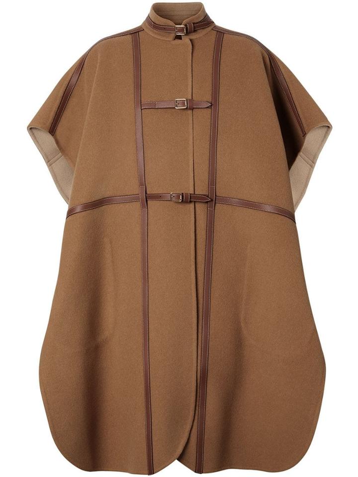 Burberry Leather Harness Detail Wool Blend Cape - Brown
