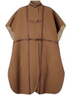 Burberry Leather Harness Detail Wool Blend Cape - Brown