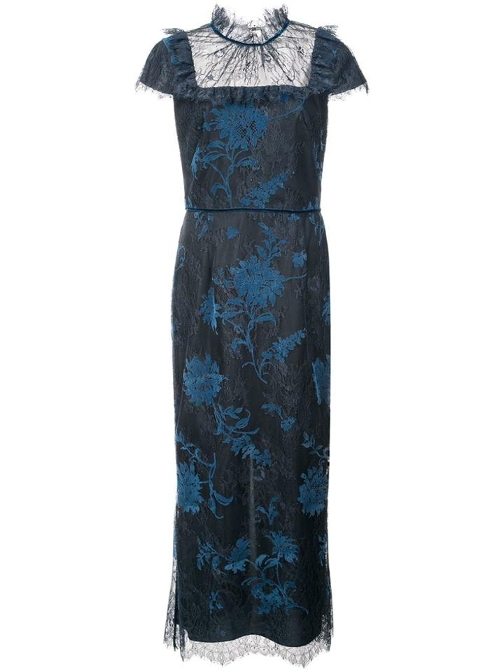 Marchesa Notte Cap Sleeve Floral Dress - Blue
